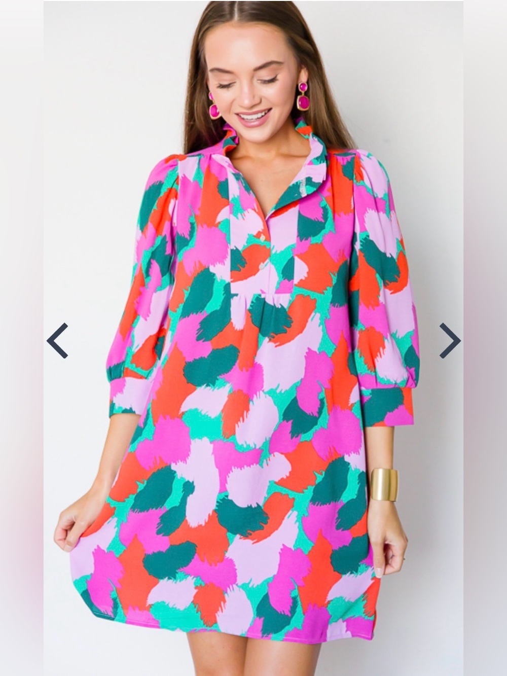 Bright Pink Multi-Color Floral Shift Dress